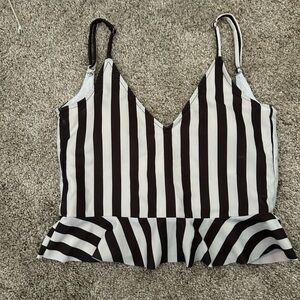 Kortni Jeane Black and White Striped Bikini Top